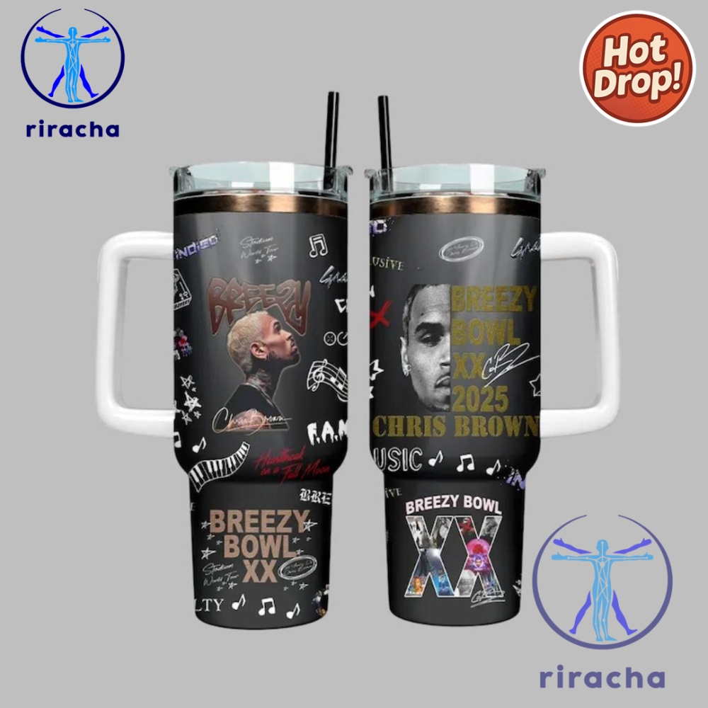 Chris Brown Breezy Bowl Xx 2025 Tumbler 40Oz Chris Brown Tour Merch Stanley Cup riracha 1