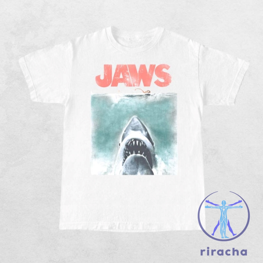 From Sharks to Stardust: Unique Niche Apparel and Drinkware for Movie Buffs, Cat Lovers, and Summer Style Fans 4 Classic Movie Merch Jaws Fade Retro Graphic Tshirt Hoodie Sweatshirt For Film Fans