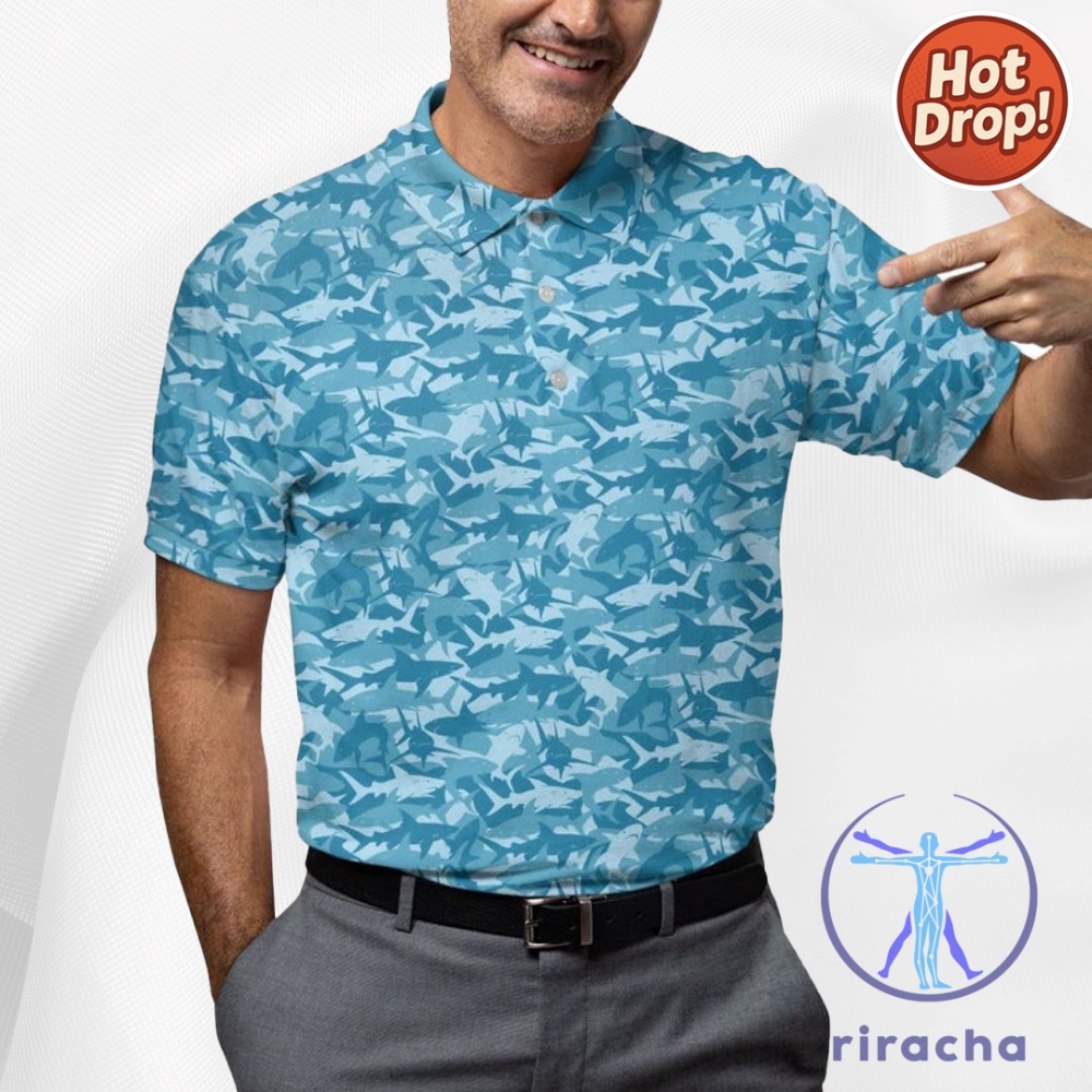 Beach Style Menswear Shark Floral Summer Polo Shirt 8 Beach Style Menswear Shark Floral Summer Polo Shirt