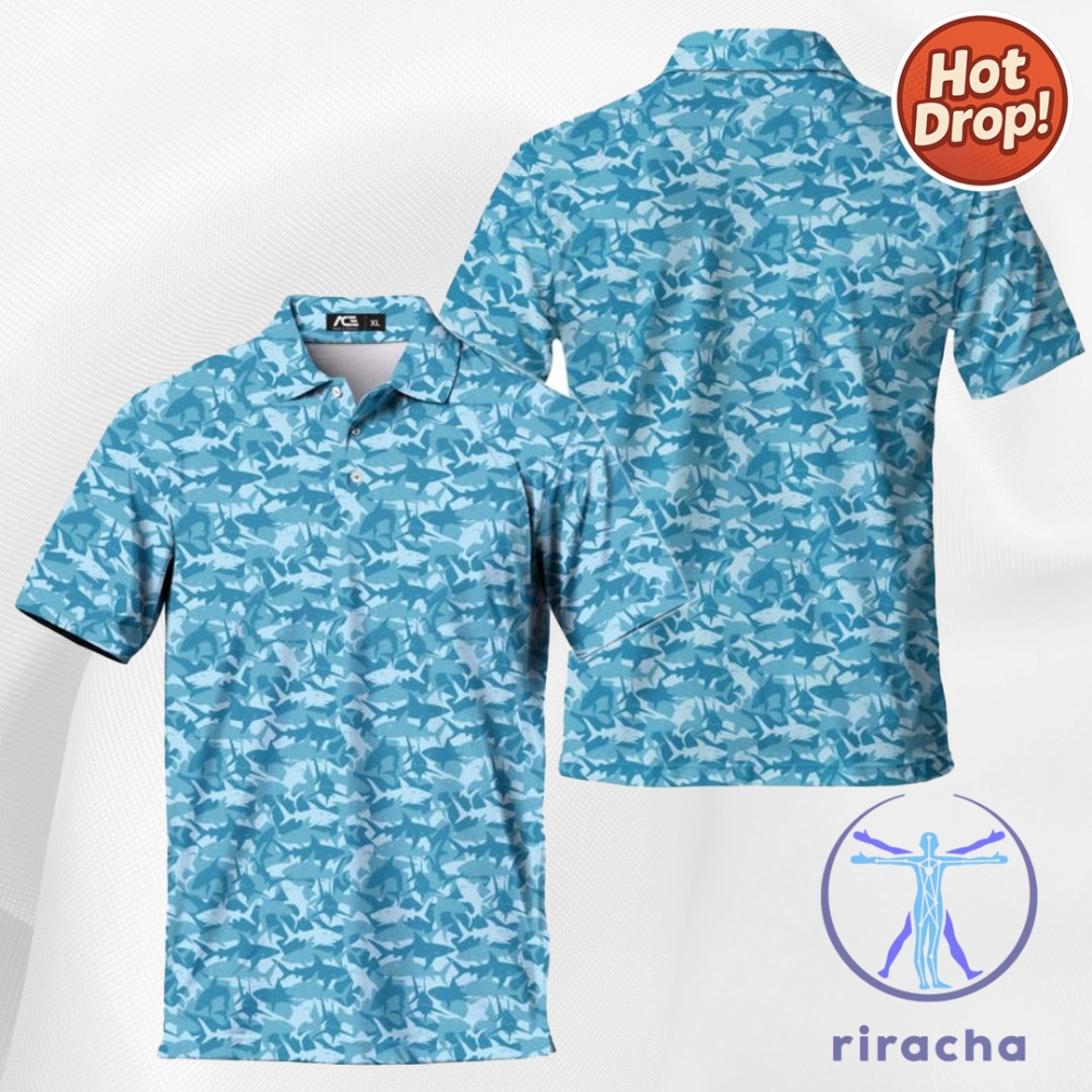Beach Style Menswear Shark Floral Summer Polo Shirt 11 Beach Style Menswear Shark Floral Summer Polo Shirt